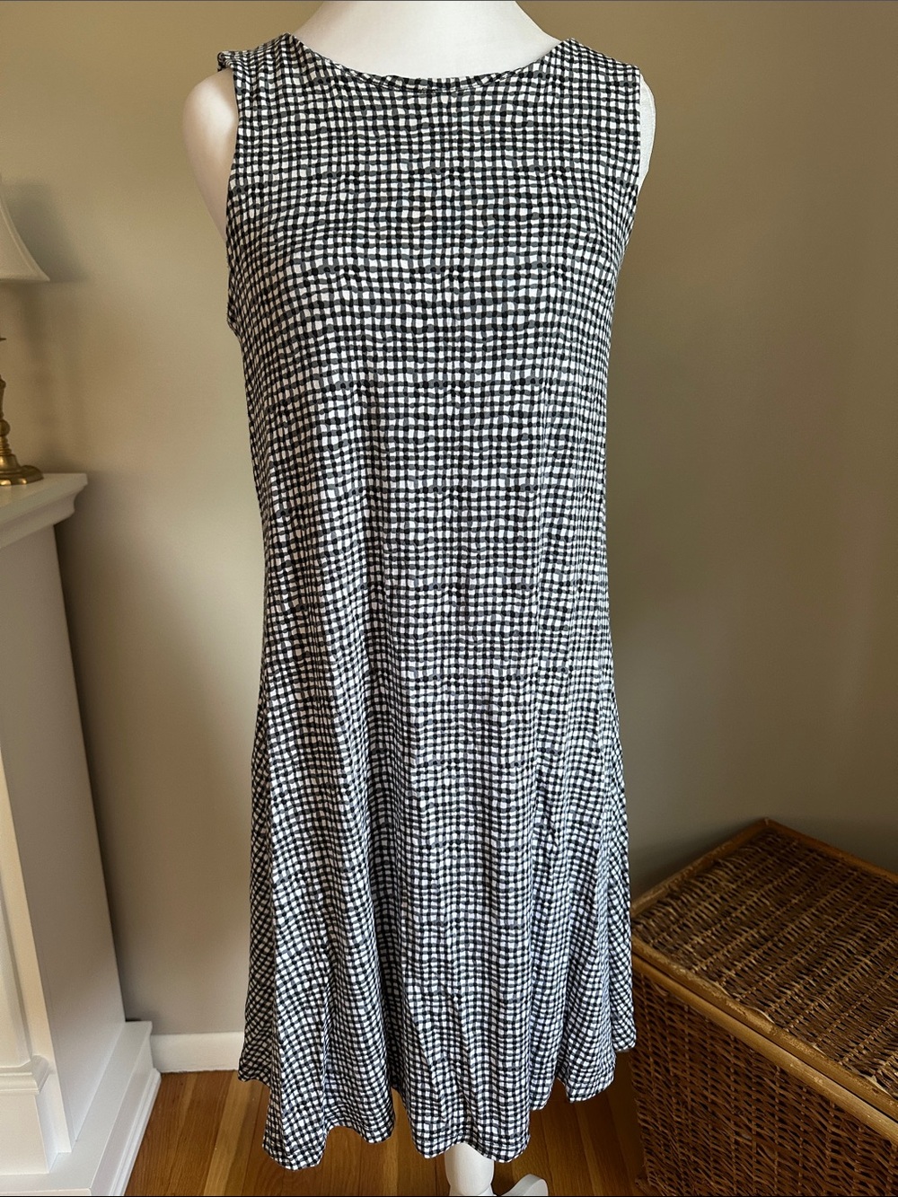 Cynthia Rowley Sleeveless Black and White Checked Swing Dress, Sz S